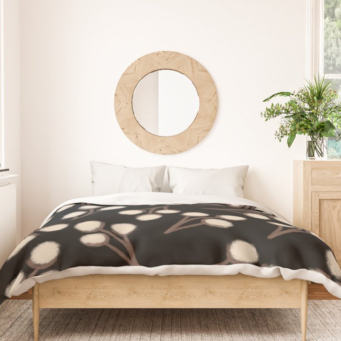 Cotton Stems Botanical Pattern in Brown, Cream, and Black II Duvet Cover Gallery Image 3