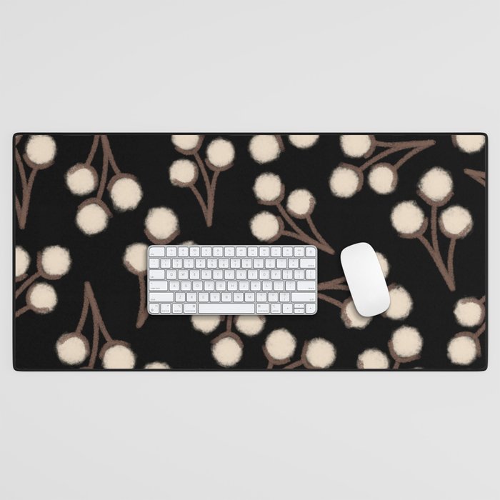 Cotton Stems Botanical Pattern in Brown, Cream, and Black II Desk Mat Gallery Image 1