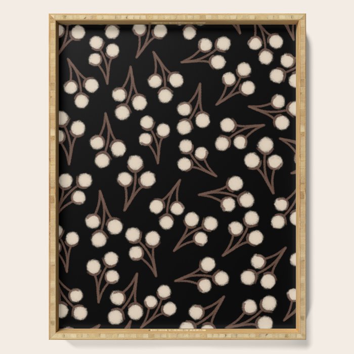 Cotton Stems Botanical Pattern in Brown, Cream, and Black II Serving Tray Gallery Image 1