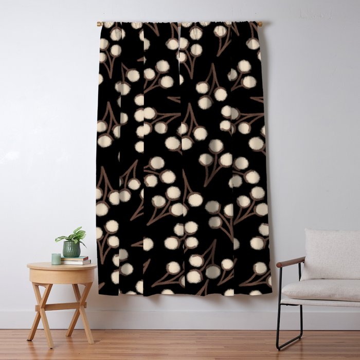 Cotton Stems Botanical Pattern in Brown, Cream, and Black II Window Curtain Gallery Image 5