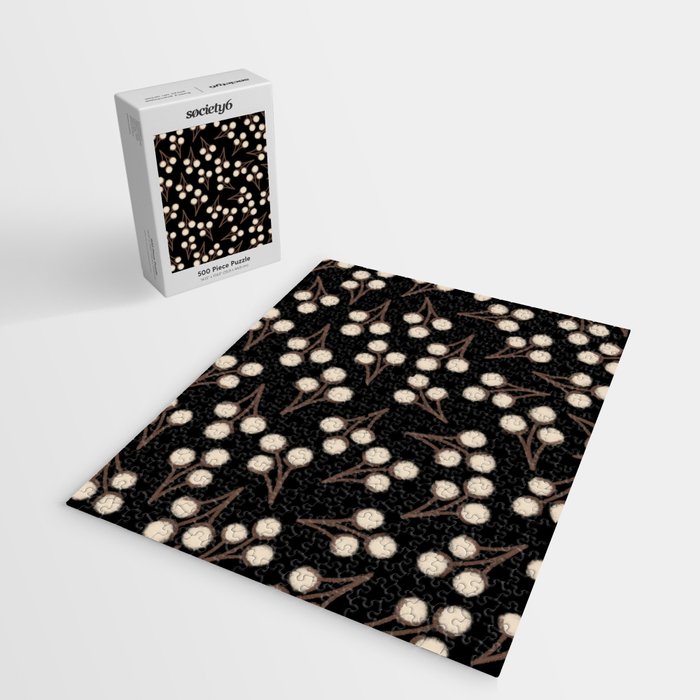 Cotton Stems Botanical Pattern in Brown, Cream, and Black II Jigsaw Puzzle Gallery Image 2