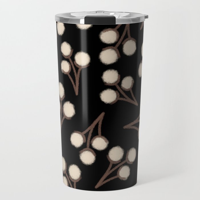 Cotton Stems Botanical Pattern in Brown, Cream, and Black II Travel Mug Gallery Image 1