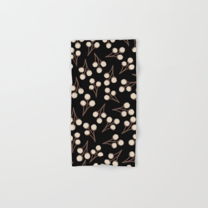 Cotton Stems Botanical Pattern in Brown, Cream, and Black II Bath Towel Gallery Image 1