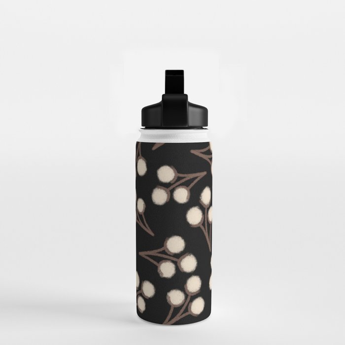 Cotton Stems Botanical Pattern in Brown, Cream, and Black II Water Bottle Gallery Image 2