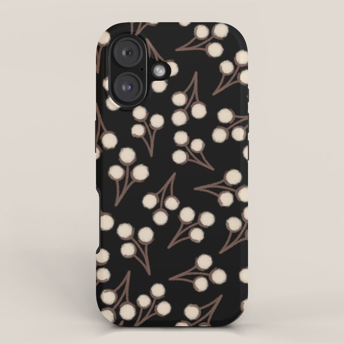 Cotton Stems Botanical Pattern in Brown, Cream, and Black II iPhone Case Gallery Image 1
