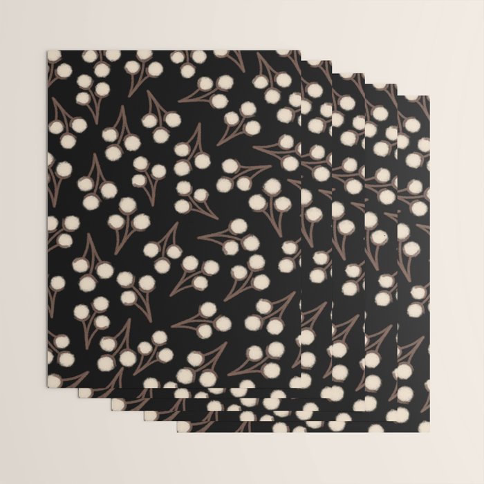 Cotton Stems Botanical Pattern in Brown, Cream, and Black II Wrapping Paper Gallery Image 3