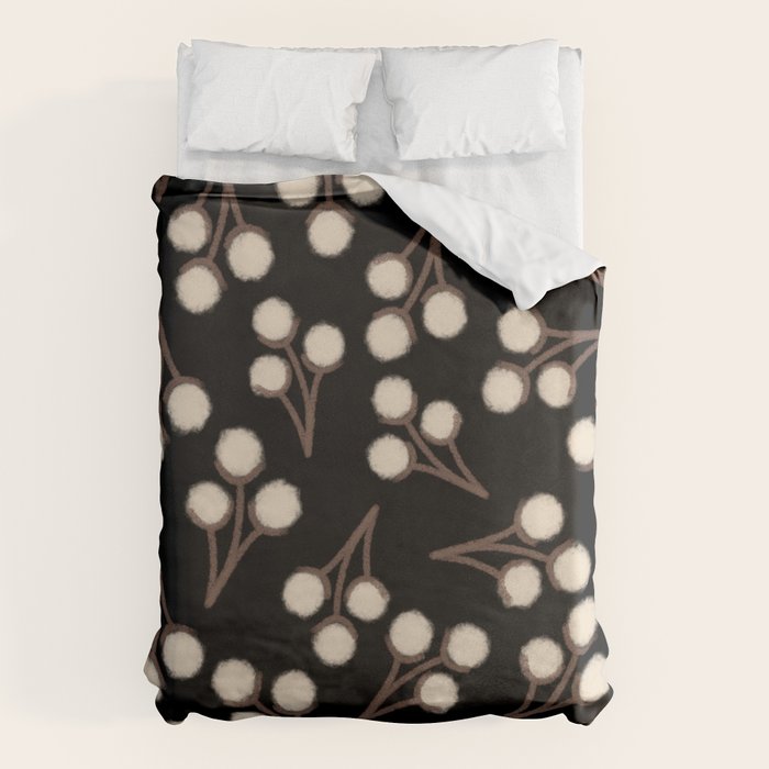 Cotton Stems Botanical Pattern in Brown, Cream, and Black II Duvet Cover Gallery Image 6