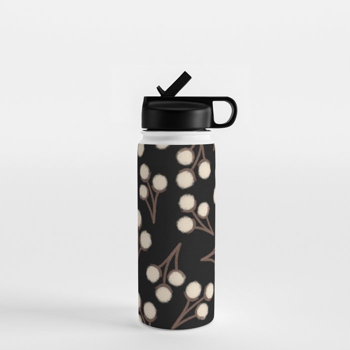 Cotton Stems Botanical Pattern in Brown, Cream, and Black II Water Bottle Gallery Image 1