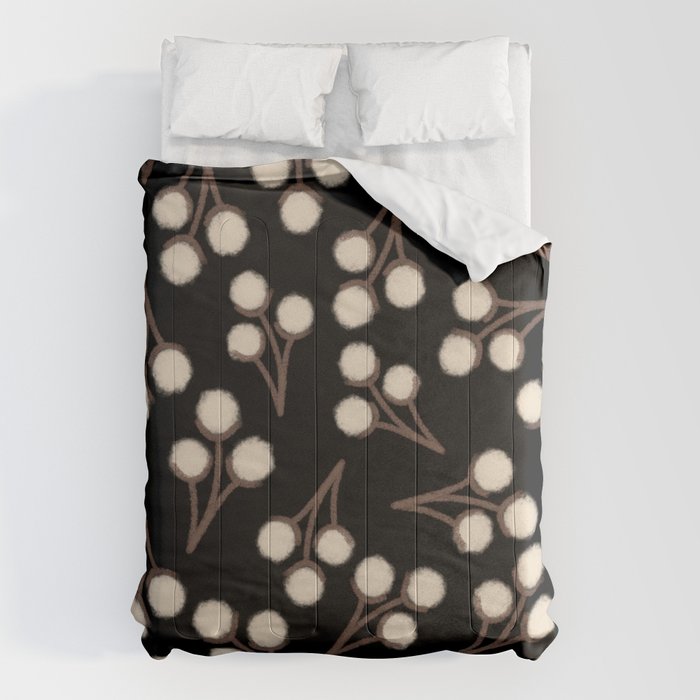 Cotton Stems Botanical Pattern in Brown, Cream, and Black II Comforter Gallery Image 6