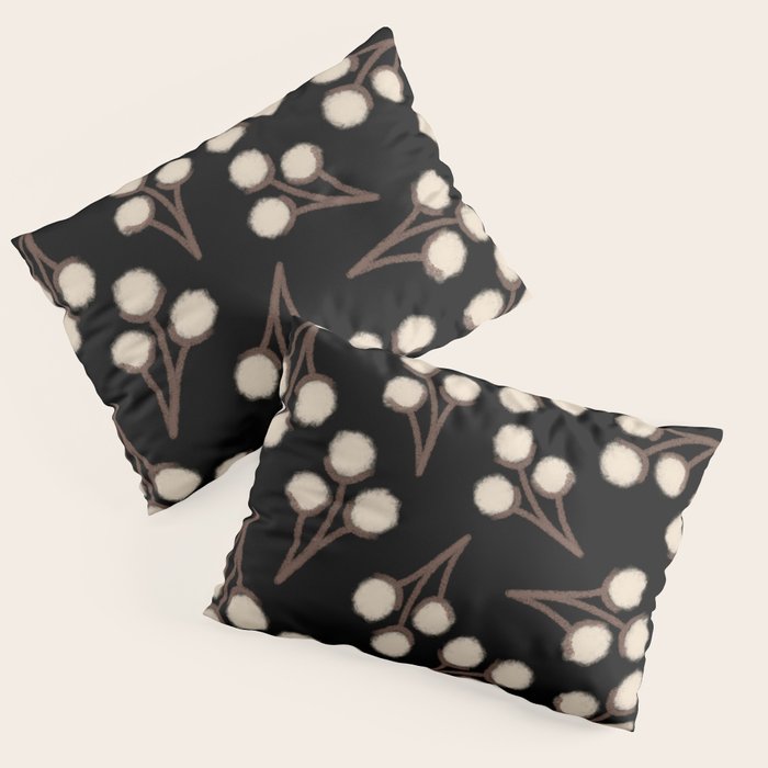 Cotton Stems Botanical Pattern in Brown, Cream, and Black II Pillow Sham Gallery Image 1