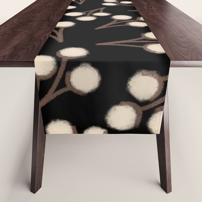 Cotton Stems Botanical Pattern in Brown, Cream, and Black II Table Runner Gallery Image 1