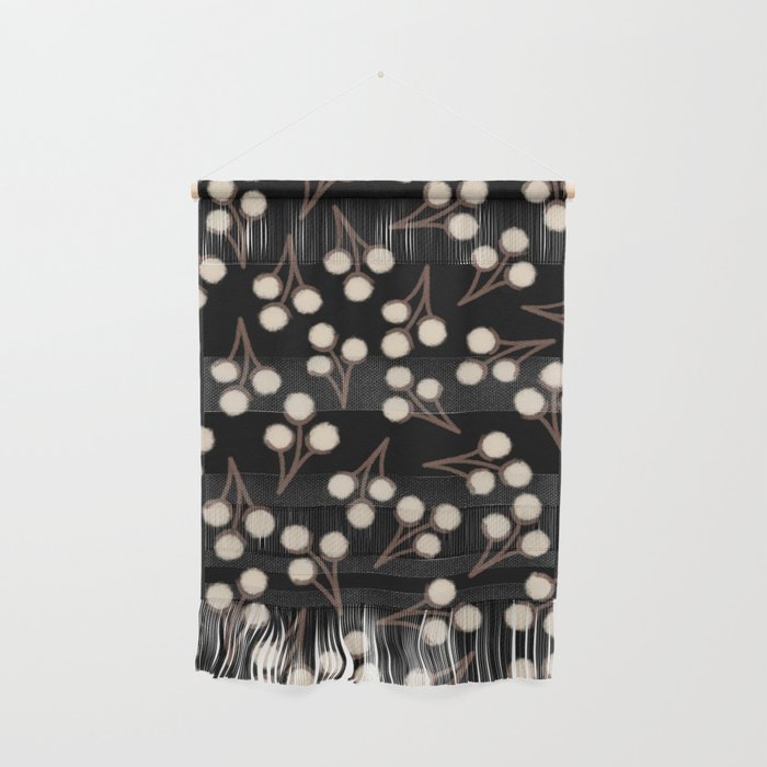 Cotton Stems Botanical Pattern in Brown, Cream, and Black II Wall Hanging Gallery Image 1