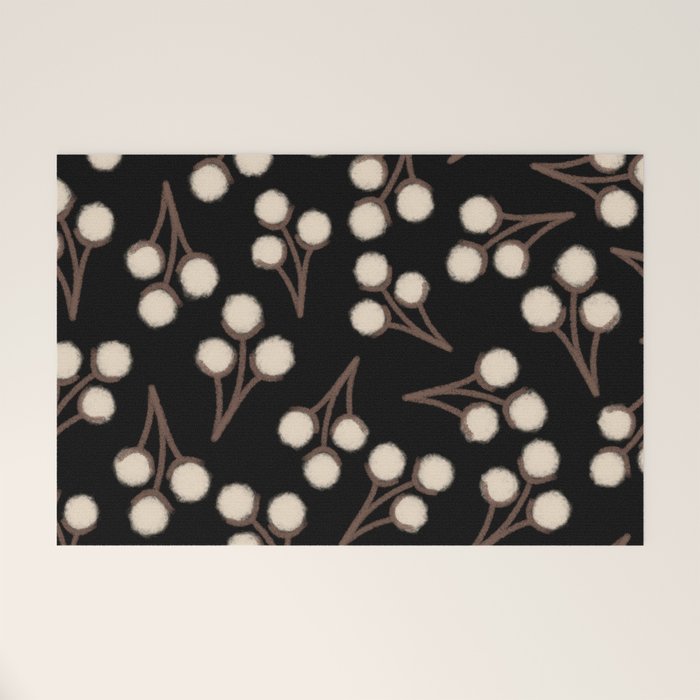 Cotton Stems Botanical Pattern in Brown, Cream, and Black II Welcome Mat Gallery Image 1