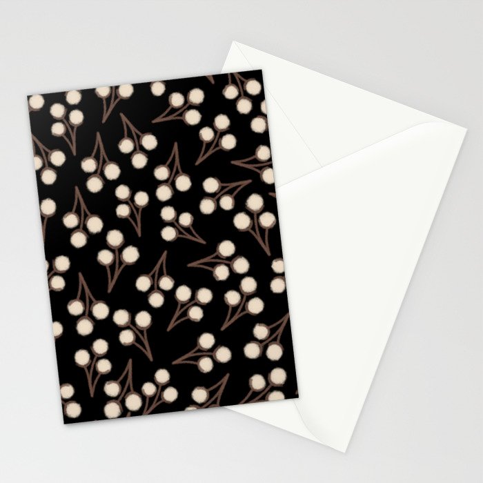 Cotton Stems Botanical Pattern in Brown, Cream, and Black II Stationery Card Gallery Image 2
