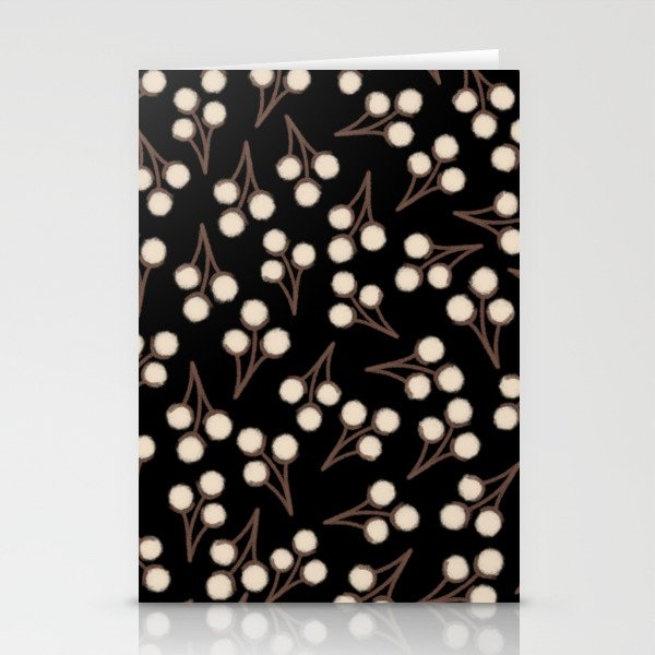 Cotton Stems Botanical Pattern in Brown, Cream, and Black II Stationery Card Gallery Image 2
