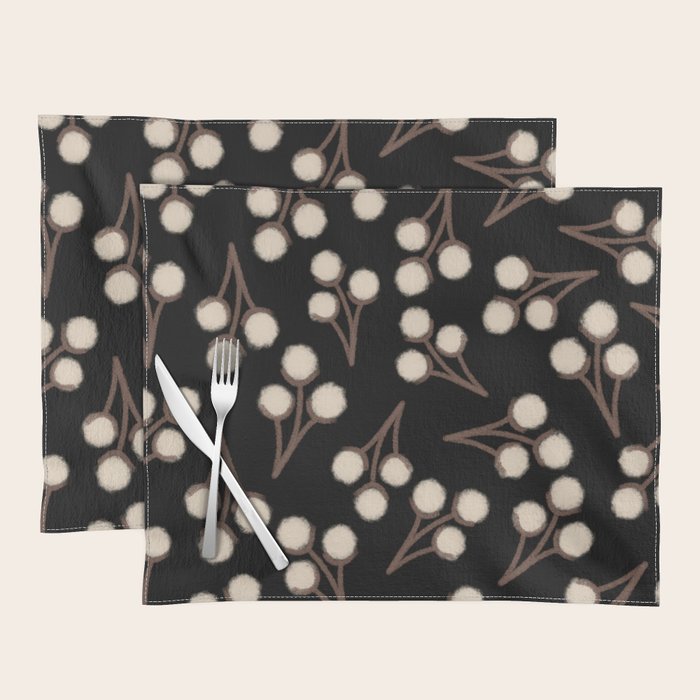 Cotton Stems Botanical Pattern in Brown, Cream, and Black II Placemat Gallery Image 1