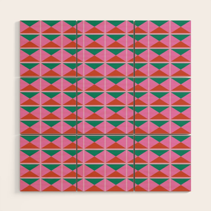 Retro Christmas Triangle Checkerboard Pattern Wood Wall Art Gallery Image 1