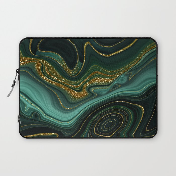 Abstract Gold Glitter Malachite Marble Landscapes Laptop Sleeve Gallery Image 1