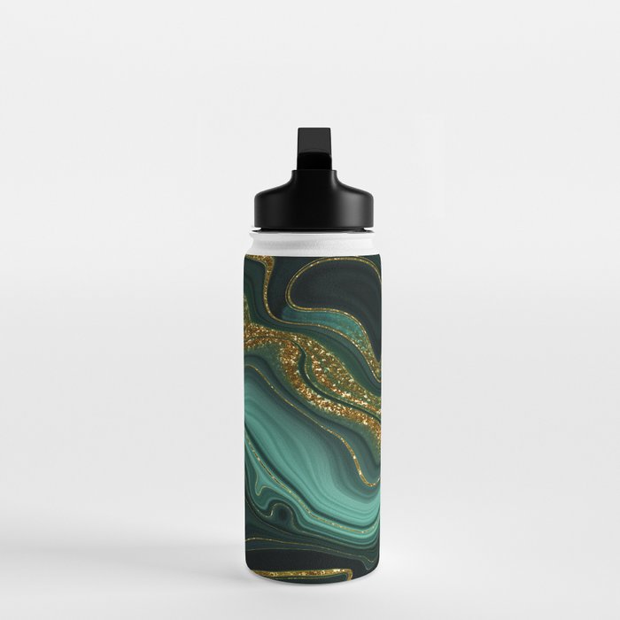 Abstract Gold Glitter Malachite Marble Landscapes Water Bottle Gallery Image 3