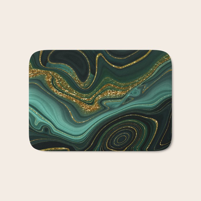Abstract Gold Glitter Malachite Marble Landscapes Bath Mat Gallery Image 1