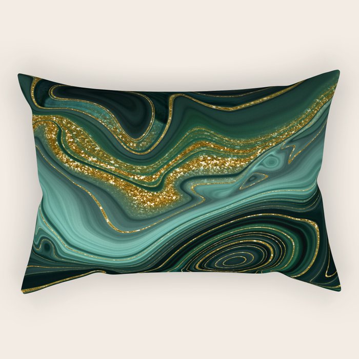 Abstract Gold Glitter Malachite Marble Landscapes Rectangular Pillow Gallery Image 2