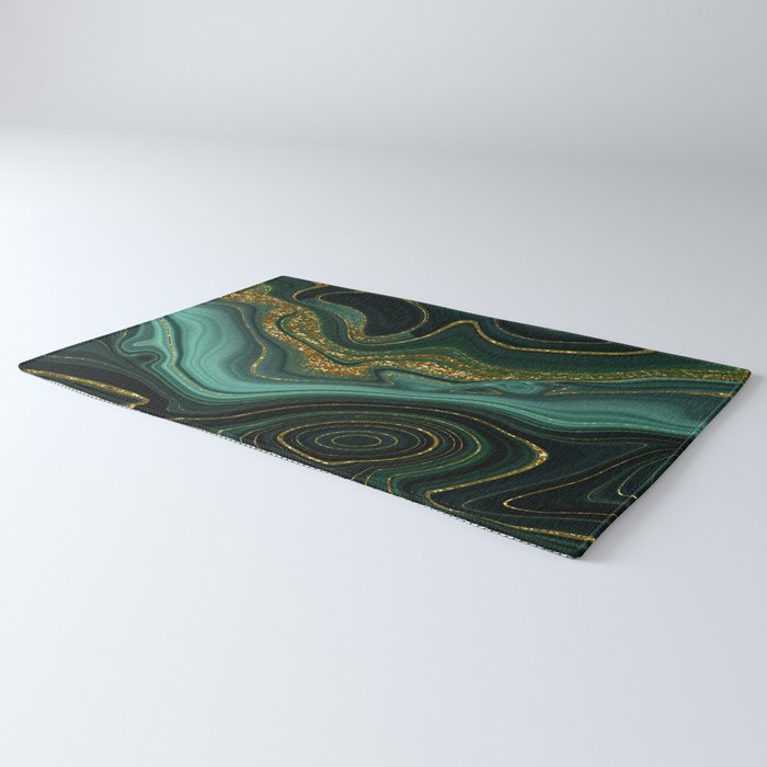 Abstract Gold Glitter Malachite Marble Landscapes Rug Gallery Image 3