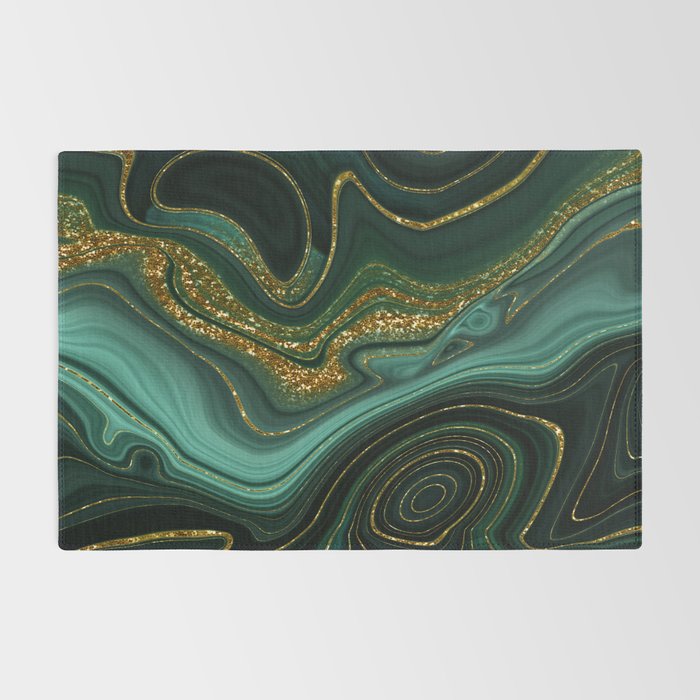 Abstract Gold Glitter Malachite Marble Landscapes Rug Gallery Image 2