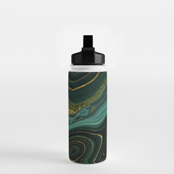 Abstract Gold Glitter Malachite Marble Landscapes Water Bottle Gallery Image 2