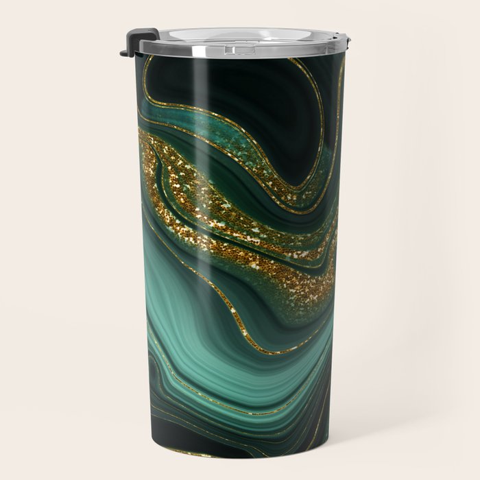Abstract Gold Glitter Malachite Marble Landscapes Travel Mug Gallery Image 3