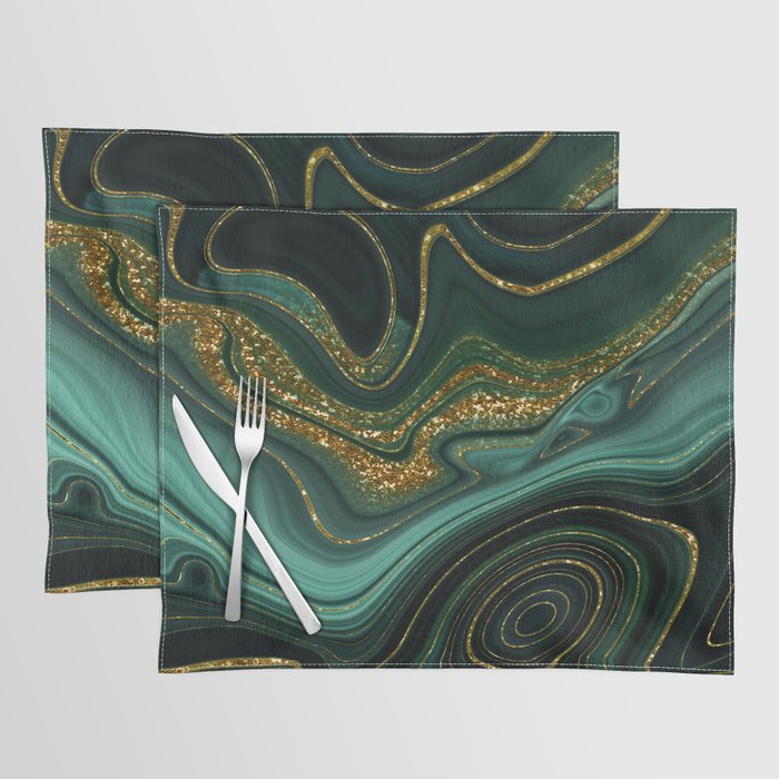 Abstract Gold Glitter Malachite Marble Landscapes Placemat Gallery Image 1