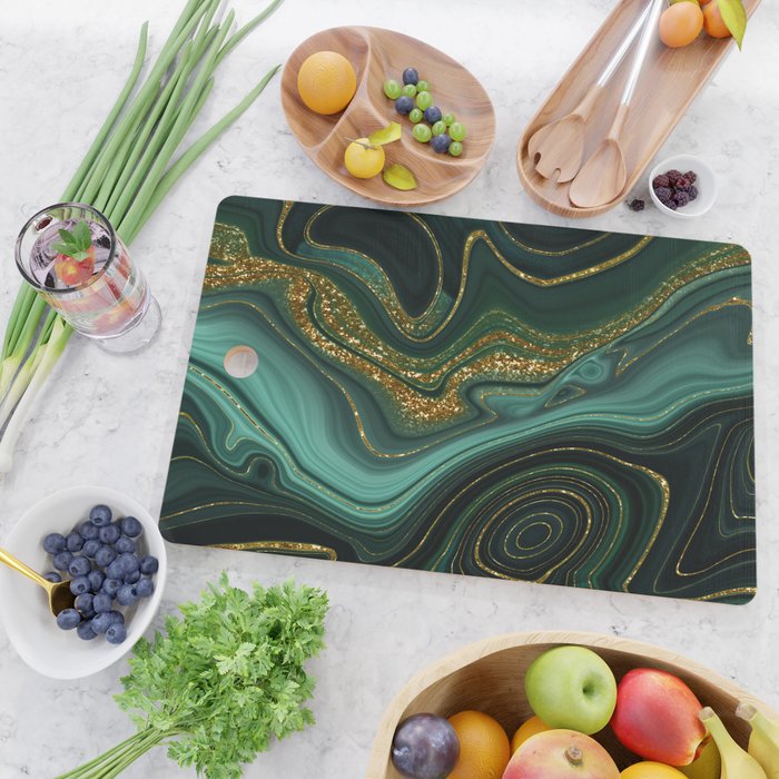 Abstract Gold Glitter Malachite Marble Landscapes Cutting Board Gallery Image 2