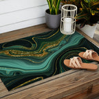 Abstract Gold Glitter Malachite Marble Landscapes Outdoor Rug Gallery Image 2
