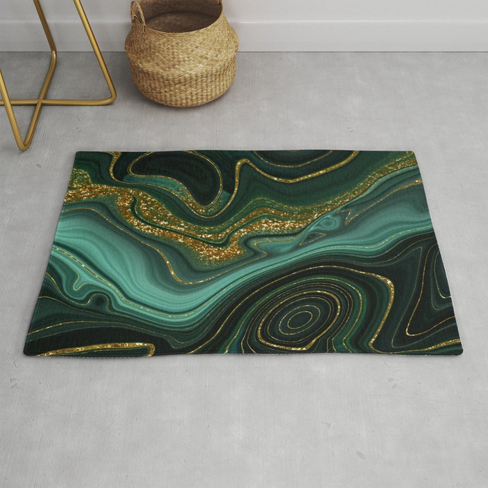 Abstract Gold Glitter Malachite Marble Landscapes Rug Gallery Image 1