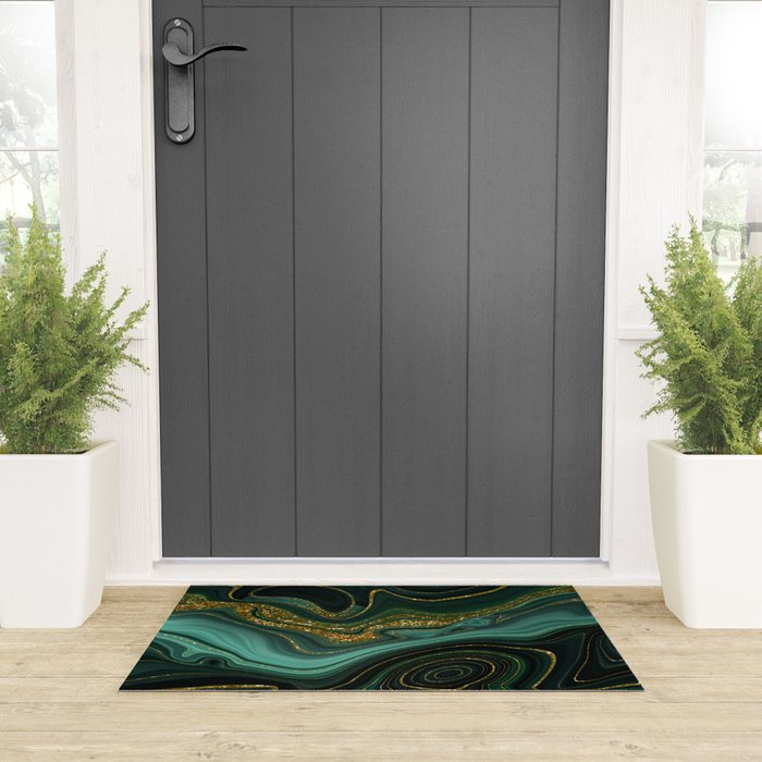 Abstract Gold Glitter Malachite Marble Landscapes Welcome Mat Gallery Image 3