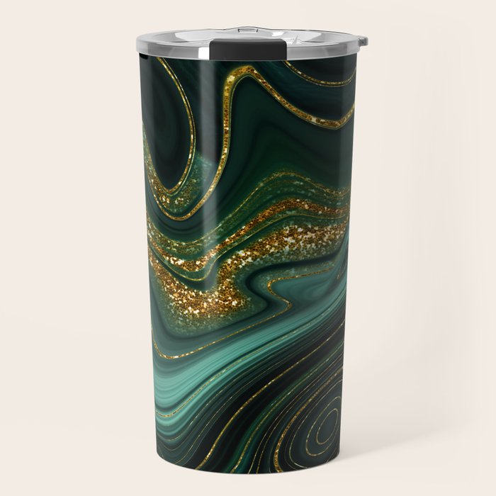 Abstract Gold Glitter Malachite Marble Landscapes Travel Mug Gallery Image 1