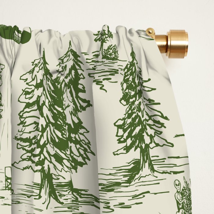 Green Alien Abduction Toile De Jouy Pattern Window Curtain Gallery Image 2