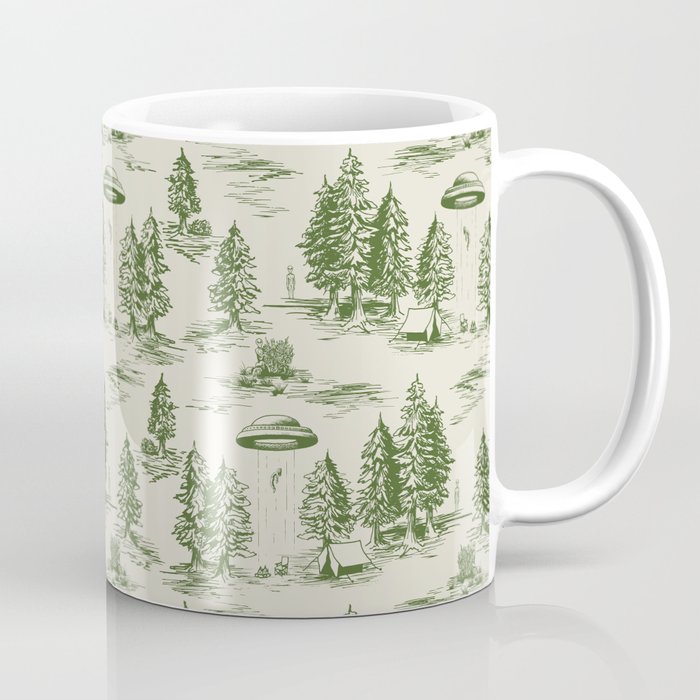 Green Alien Abduction Toile De Jouy Pattern Coffee Mug Gallery Image 1
