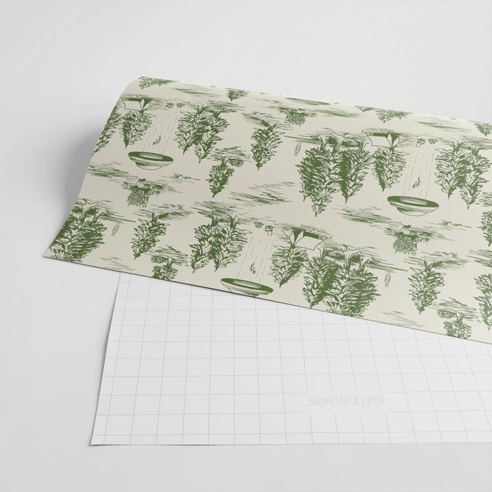 Green Alien Abduction Toile De Jouy Pattern Wrapping Paper Gallery Image 2