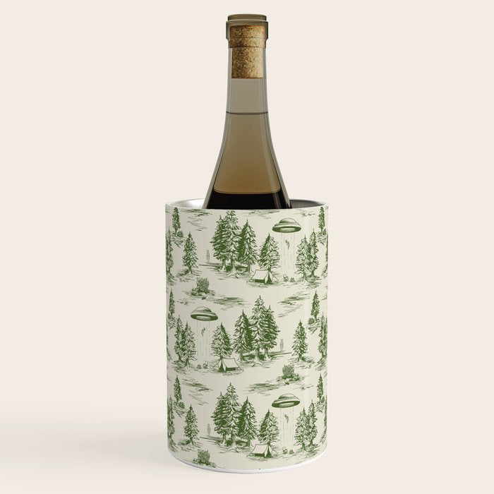 Green Alien Abduction Toile De Jouy Pattern Wine Chiller Gallery Image 1