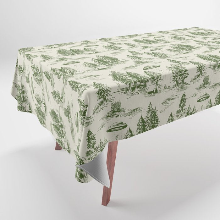 Green Alien Abduction Toile De Jouy Pattern Tablecloth Gallery Image 1