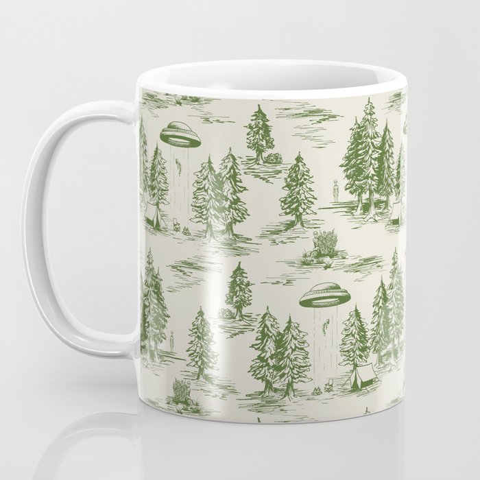 Green Alien Abduction Toile De Jouy Pattern Coffee Mug Gallery Image 3