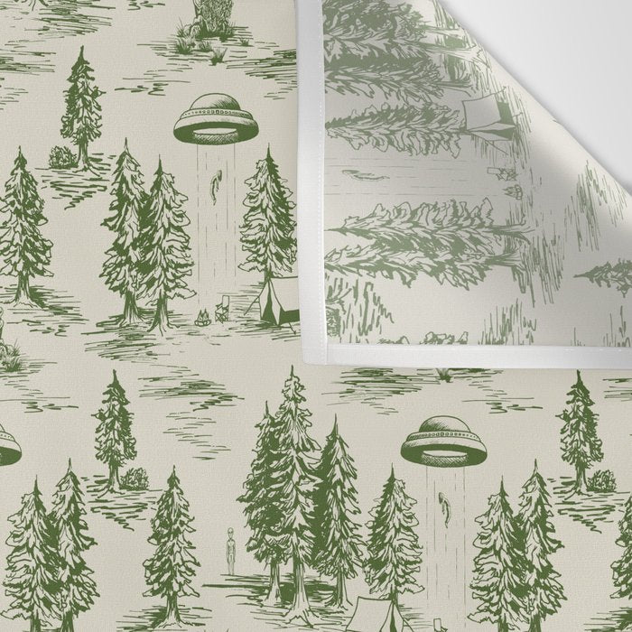 Green Alien Abduction Toile De Jouy Pattern Wall Tapestry Gallery Image 3