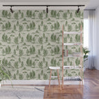 Green Alien Abduction Toile De Jouy Pattern Wall Mural Gallery Image 1