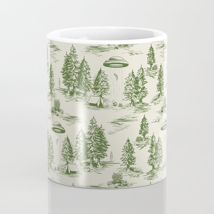 Green Alien Abduction Toile De Jouy Pattern Coffee Mug Gallery Image 4