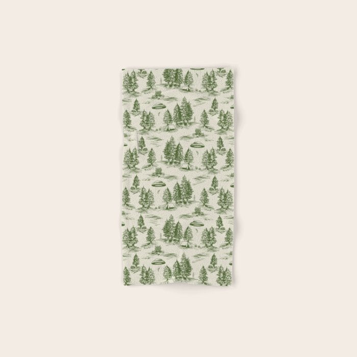 Green Alien Abduction Toile De Jouy Pattern Bath Towel Gallery Image 1