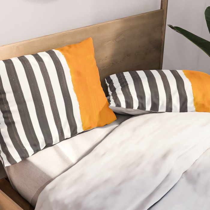 Minimalist Mid Century Mango Shade Black Lines Sunset Landscape Fun Pillow Sham Gallery Image 2