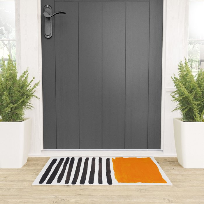 Minimalist Mid Century Mango Shade Black Lines Sunset Landscape Fun Welcome Mat Gallery Image 3