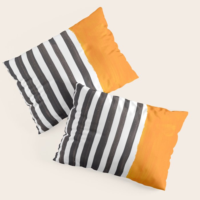 Minimalist Mid Century Mango Shade Black Lines Sunset Landscape Fun Pillow Sham Gallery Image 3