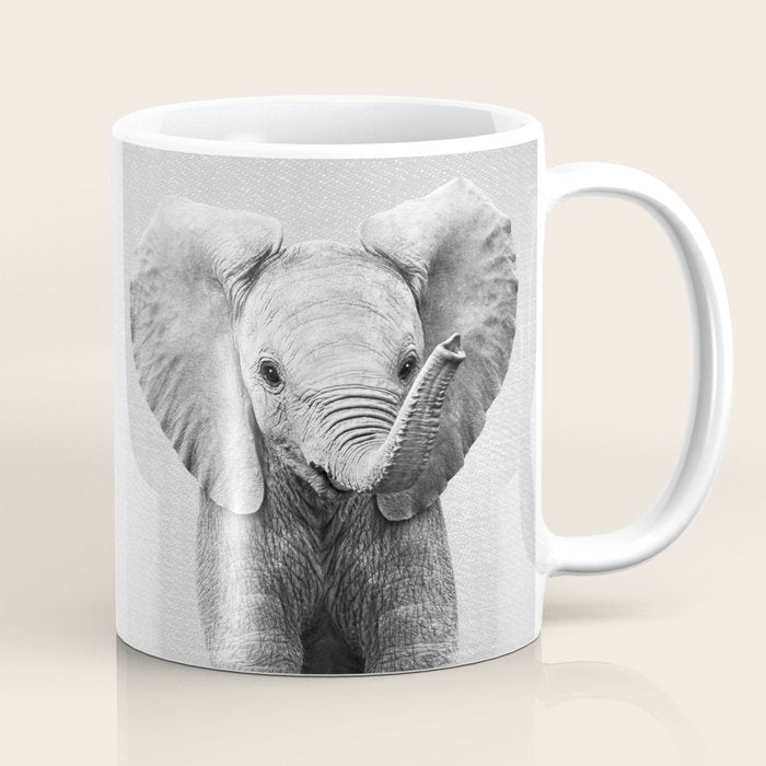 Baby Elephant - Black & White Coffee Mug Gallery Image 1