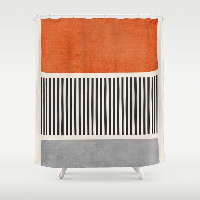 Orange Gray Black Modern Minimalism Artwork Shower Curtain Gallery Image 1
